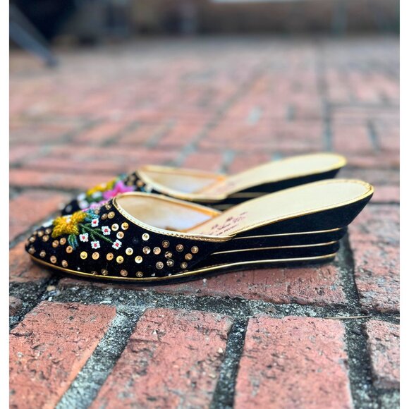 Vintage Jung Kee Beaded Velvet Mule Slides | Made in Hong Kong - Picture 7 of 11